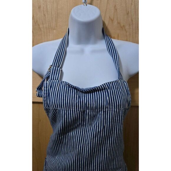 Country Living Blue & White Striped Apron With Adjustable Neck Tie & Front Pocke - Picture 2 of 4
